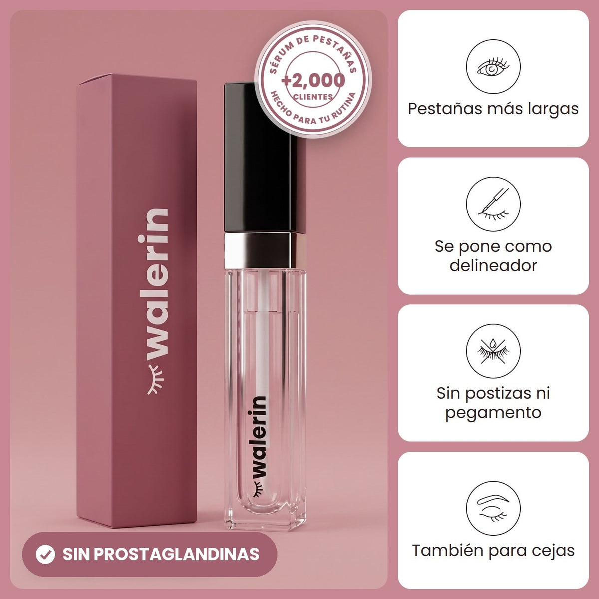 Sérum de crecimiento de pestañas Walerin con su caja